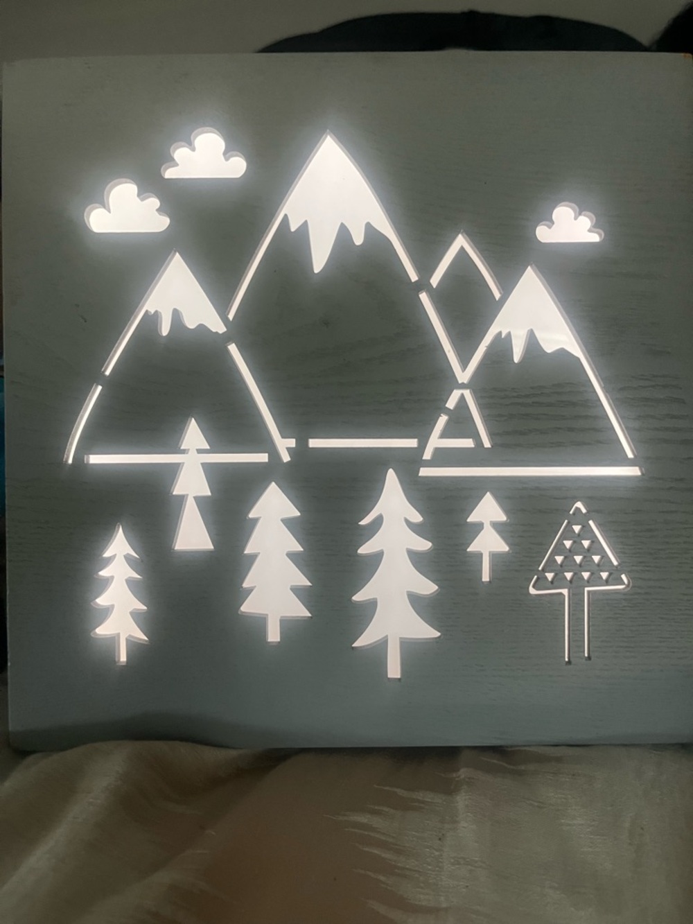Wooden Mountain & Tree Light Panel - White Glow